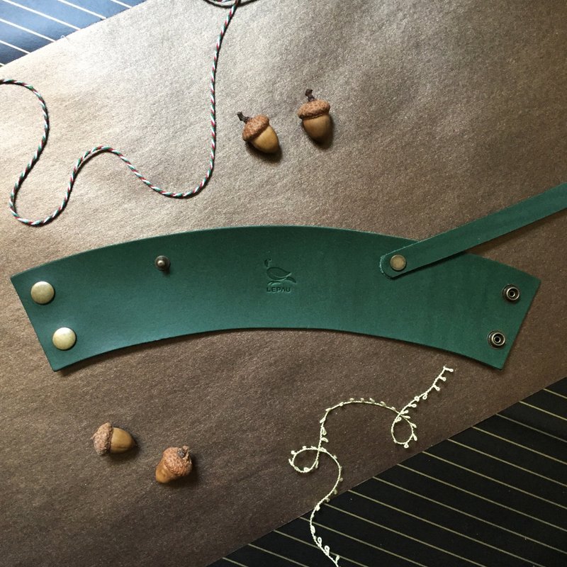 环保饮料提袋【墨绿色 / 可加购定制烙印】 - 随行杯提袋/水壶袋 - 真皮 绿色