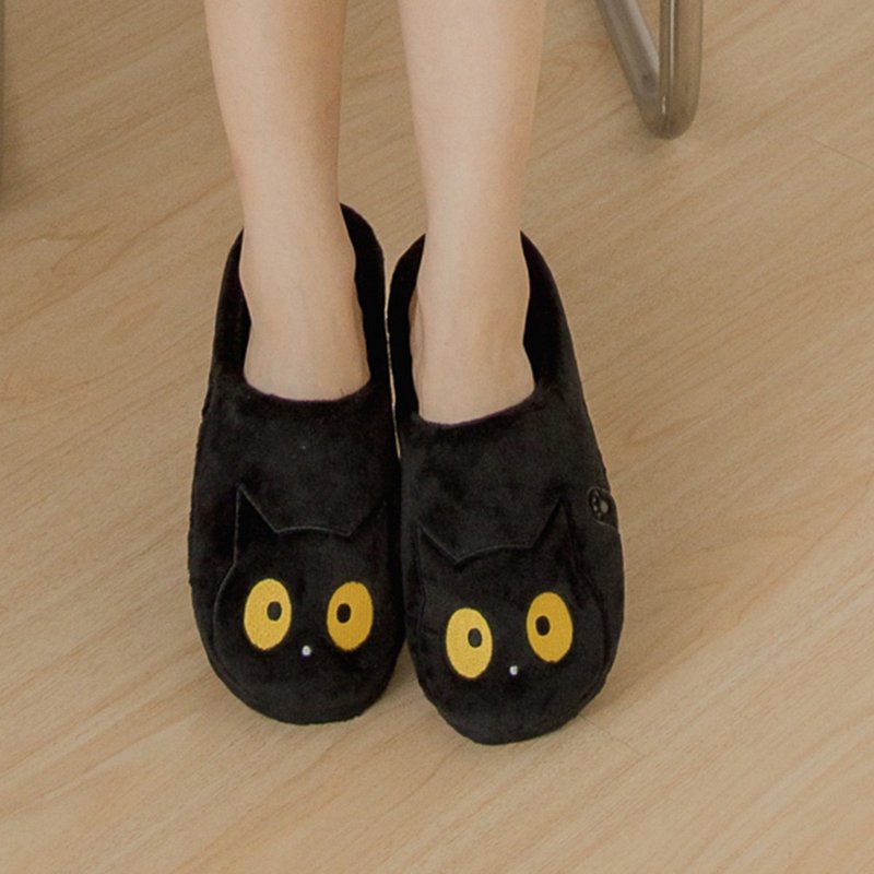 Paidal x 黄阿玛 Socles萌脸系列毛绒室内拖鞋 - 室内拖鞋 - 棉．麻 黑色