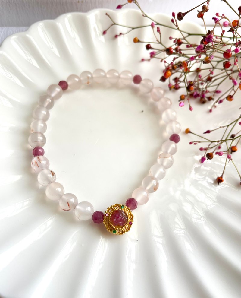 荔枝玫瑰手串手链   南红玛瑙荔枝冻红宝石 - 手链/手环 - 玉石 粉红色