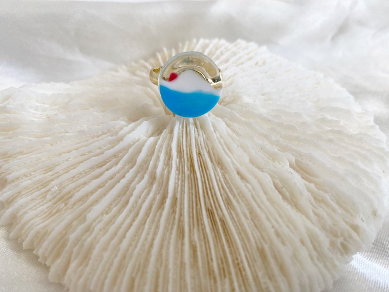 富士山 Fuji 手绘戒指 - 戒指 - 树脂 蓝色