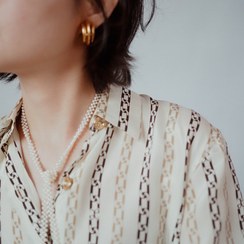 意大利米色真丝古董古着衬衫vintage - 女装衬衫 - 丝．绢 