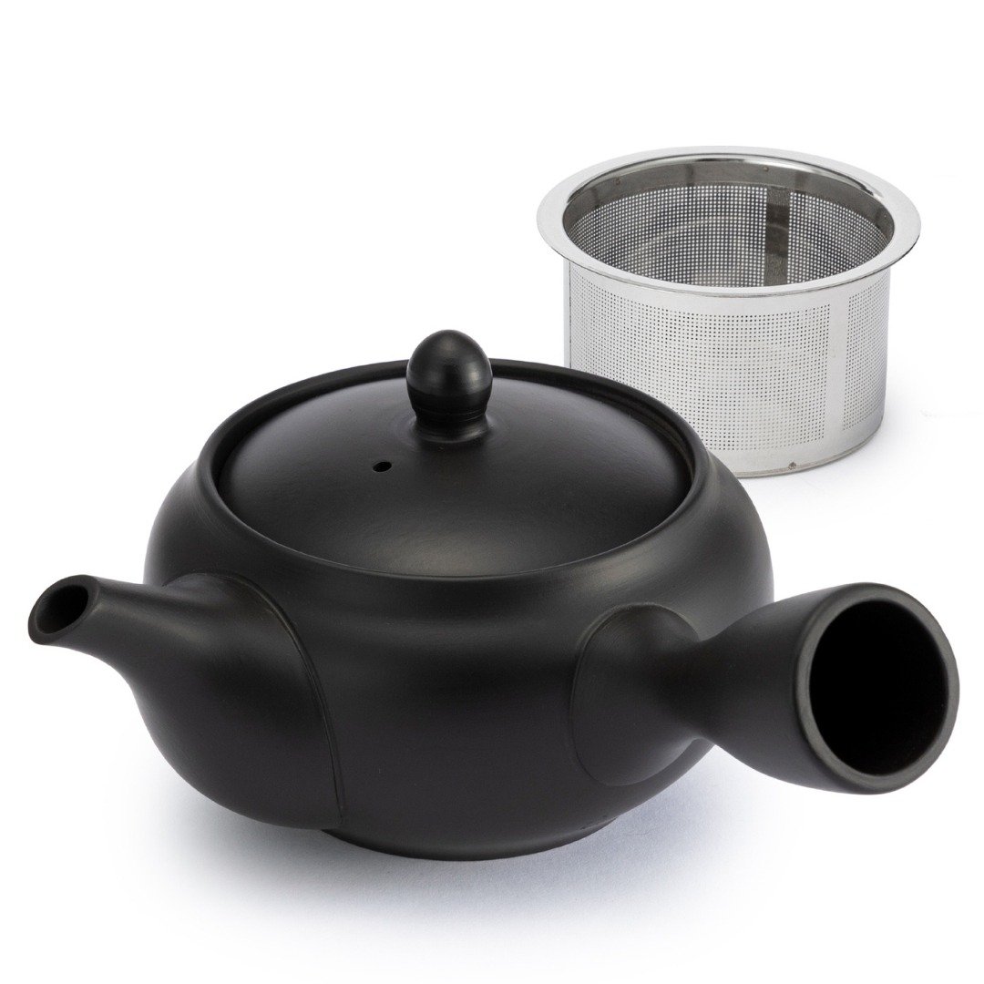 带不锈钢滤茶器的茶壶，可传播茶叶 300 毫升 日本制造 常滑烧 - 茶具/茶杯 - 陶 黑色