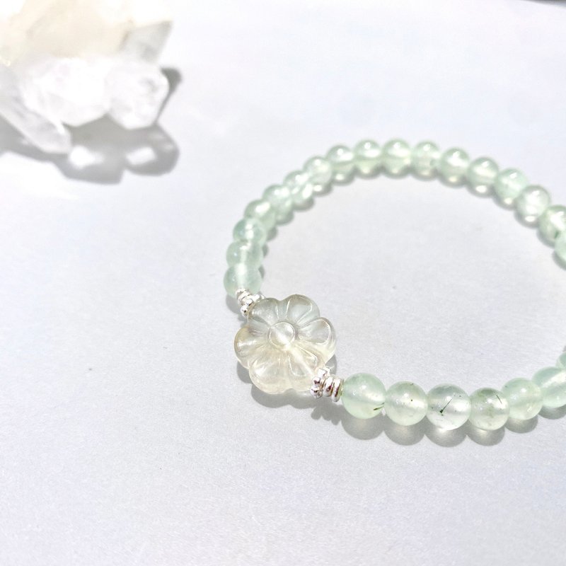Ops Prehnite Sliver Bead -葡萄石/纯银/疗愈/萤石/心轮/浅绿色 - 手链/手环 - 纯银 绿色