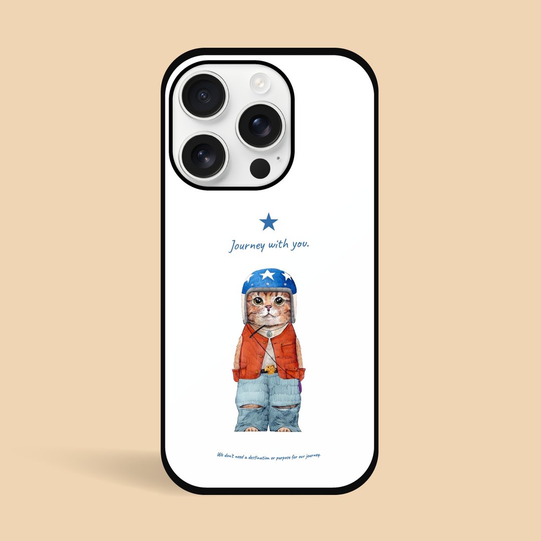 Journey with you 美式猫咪 / 强化玻璃 iPhone 保护壳 - 手机壳/手机套 - 塑料 白色
