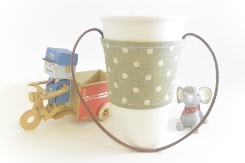 环保布杯套- 浅绿水玉 - 随行杯提袋/水壶袋 - 棉．麻 绿色