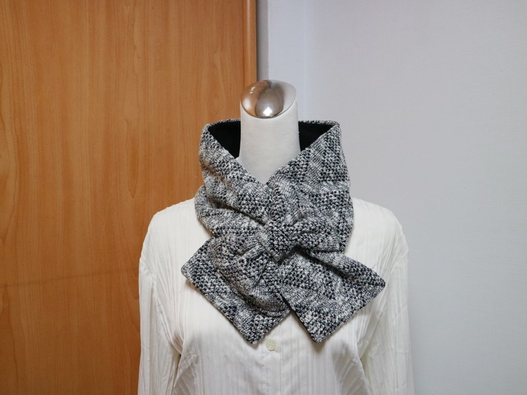 毛蝴蝶结 可调式短围巾.scarf 围脖双面双色 大人.孩均可用 - 围巾/披肩 - 其他材质 灰色