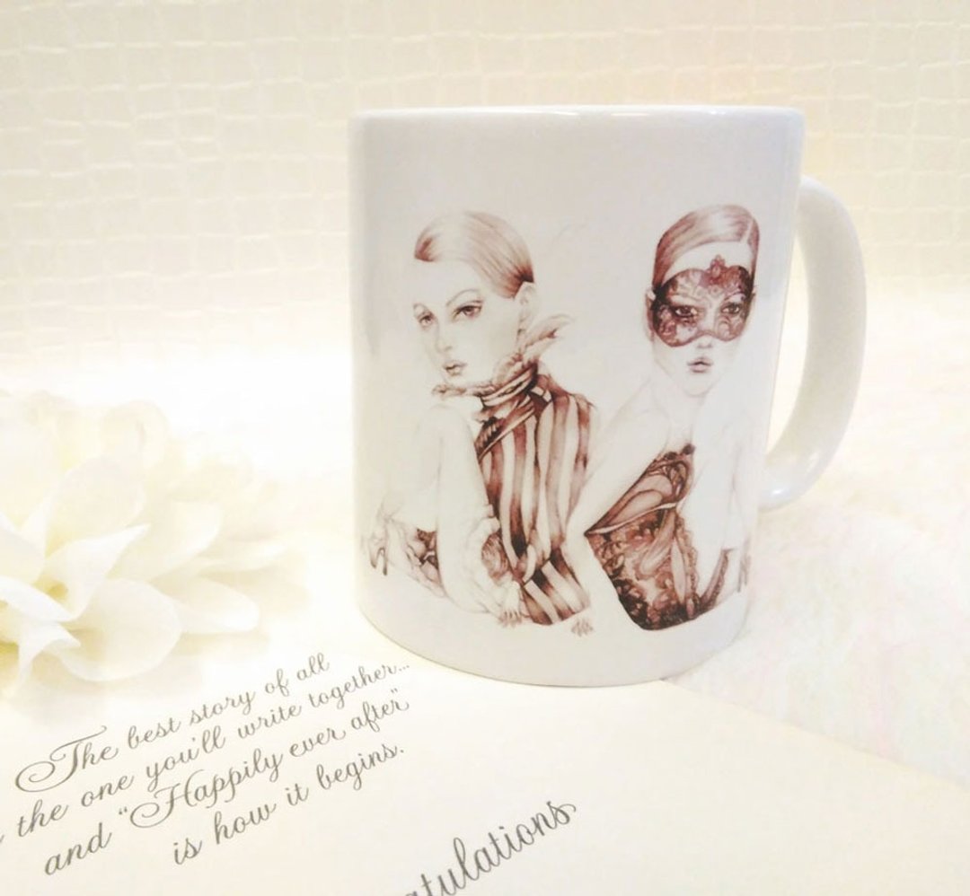 陶瓷马克杯│黑白手绘感神秘女性│ceramic mug - 其他杯子 - 陶 白色