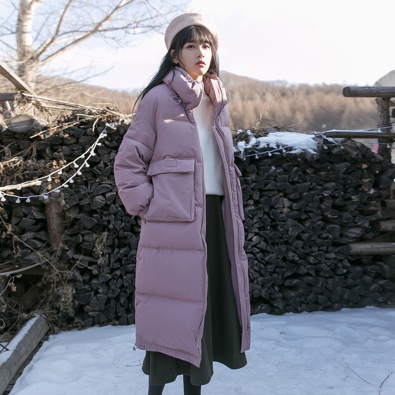 报销港澳台关税 90白鸭绒冬装新款女装防风领子大口袋长款羽绒服 - 女装休闲/机能外套 - 其他材质 粉红色