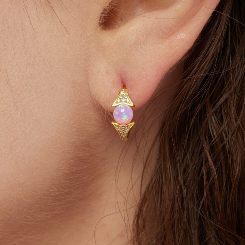 歐泊金色耳環 純銀歐泊耳環 極簡風耳環 歐泊珠寶 防過敏純銀 - 耳环/耳夹 - 纯银 多色