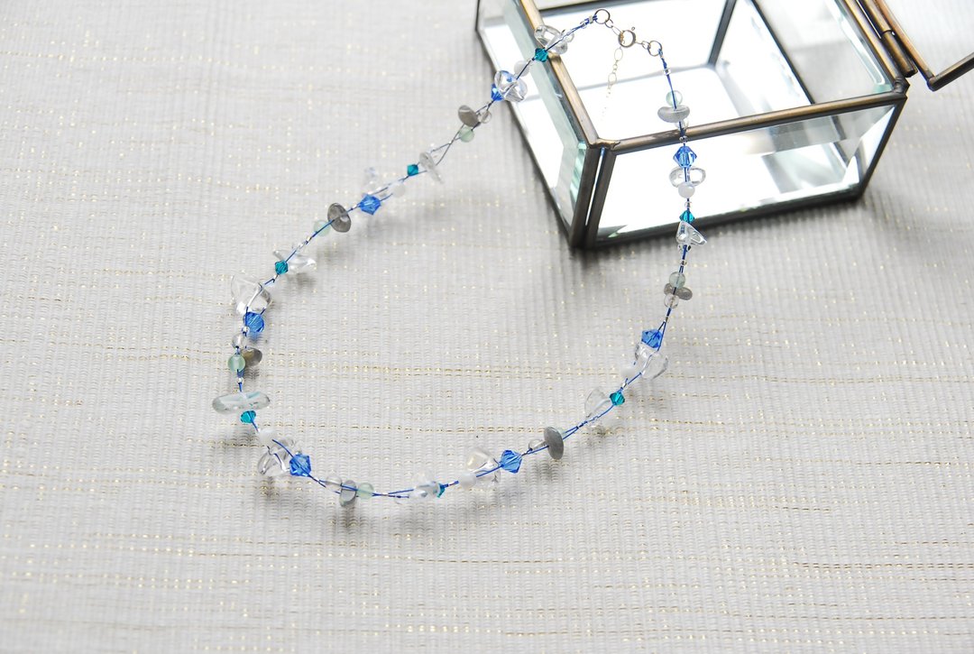 Midsummer Nylon Coat Wire Necklace Blue Ocean 14kgf - 项链 - 水晶 蓝色