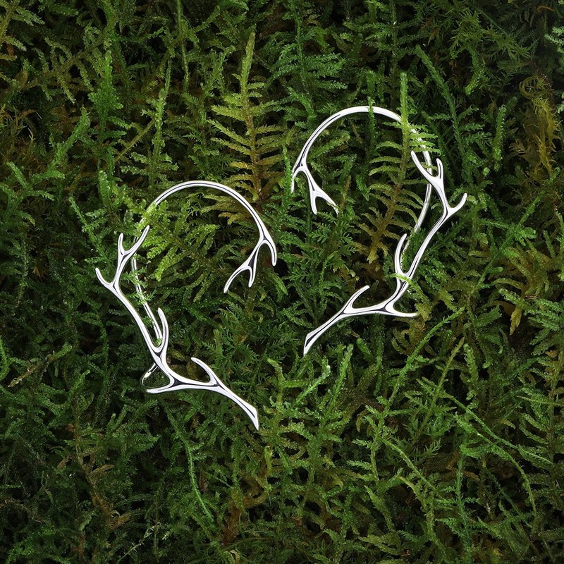 鹿隐 鹿角高级感耳夹 无耳洞可戴耳挂 森林系耳饰 圣诞节礼物 - 耳环/耳夹 - 银 银色