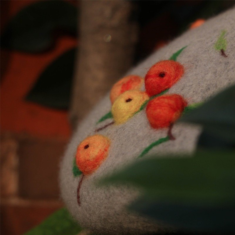 轲人原创手作蓓蕾帽毛毡帽羊毛毡针毡贝雷帽画家帽果子森系帽 - 帽子 - 羊毛 灰色