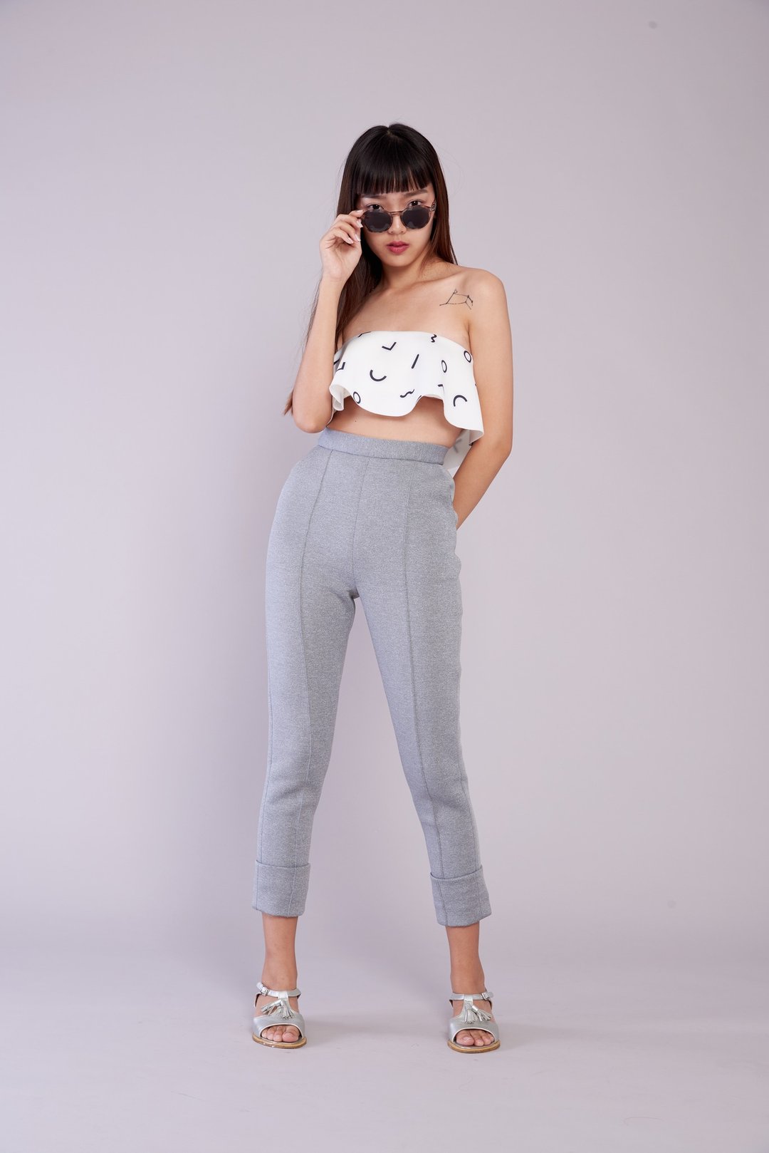 ( SIZE S ) Neoprene Fabric Trousers - 女装长裤 - 其他材质 灰色