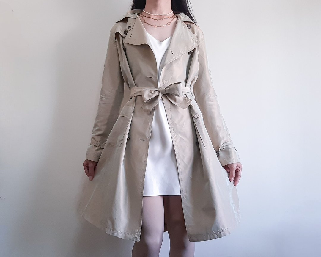 复古 CLASS ROBERTO CAVALLI 100% 真丝香槟色珠光风衣 意大利制 - 女装休闲/机能外套 - 丝．绢 卡其色