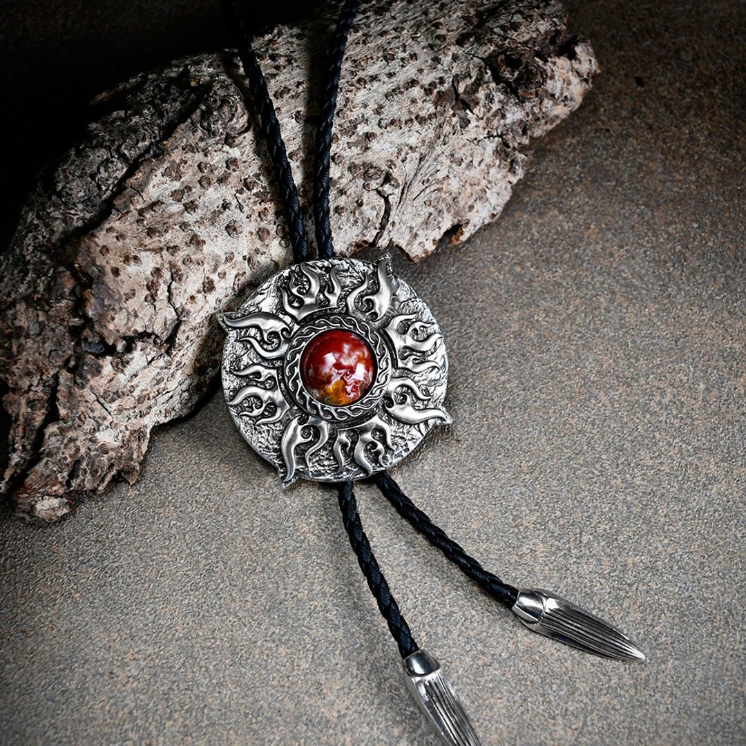烈日 保罗领带 Bolo Tie 真皮领绳 皮革项链 皮绳领带 长项链 - 领带/领带夹 - 人造皮革 银色