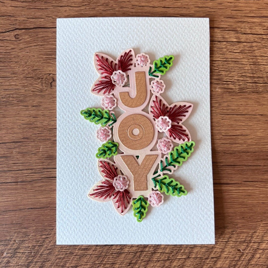 JOY 刺绣 大红花 圣诞卡 - 卡片/明信片 - 纸 粉红色