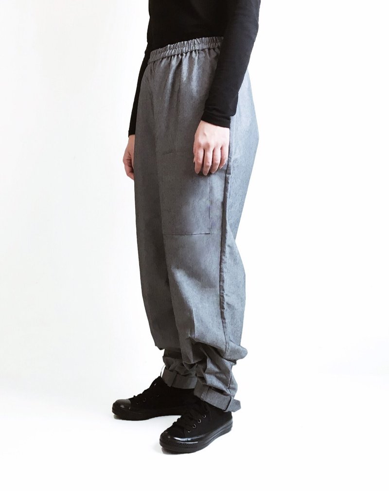 回圈束带变化长裤(灰) Organic Cotton & Recycle - 中性裤装 - 棉．麻 灰色