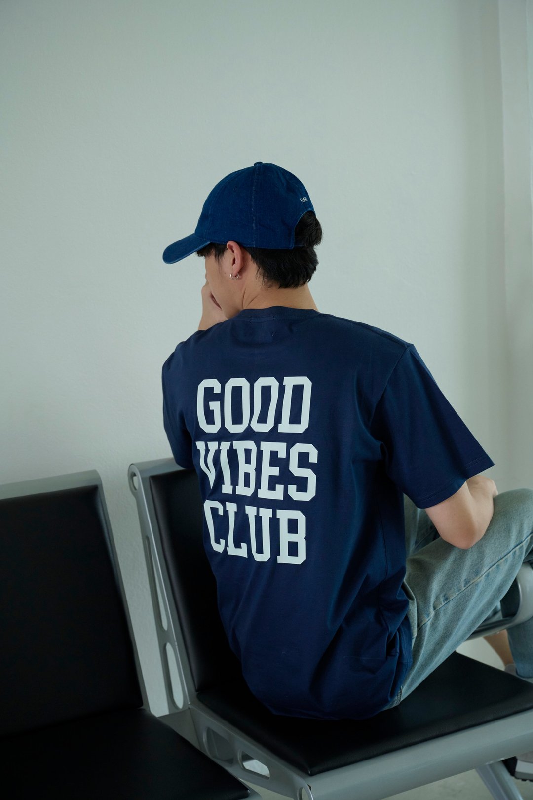T 恤 HAY - Good Vibes T-Shirt - Navy Blue / White (unisex) - 女装 T 恤 - 棉 