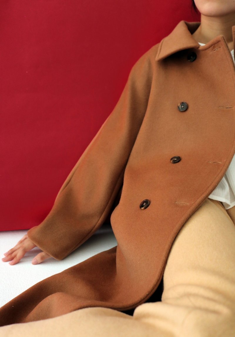 肉桂驼双排扣羊毛风衣长大衣多色订做 - 女装西装外套/风衣 - 羊毛 咖啡色