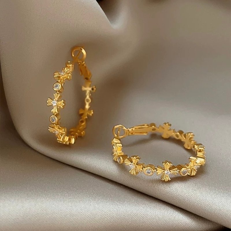 【SoLight盐青】荆环誓约十字架耳环 SL372 - 耳环/耳夹 - 其他材质 金色