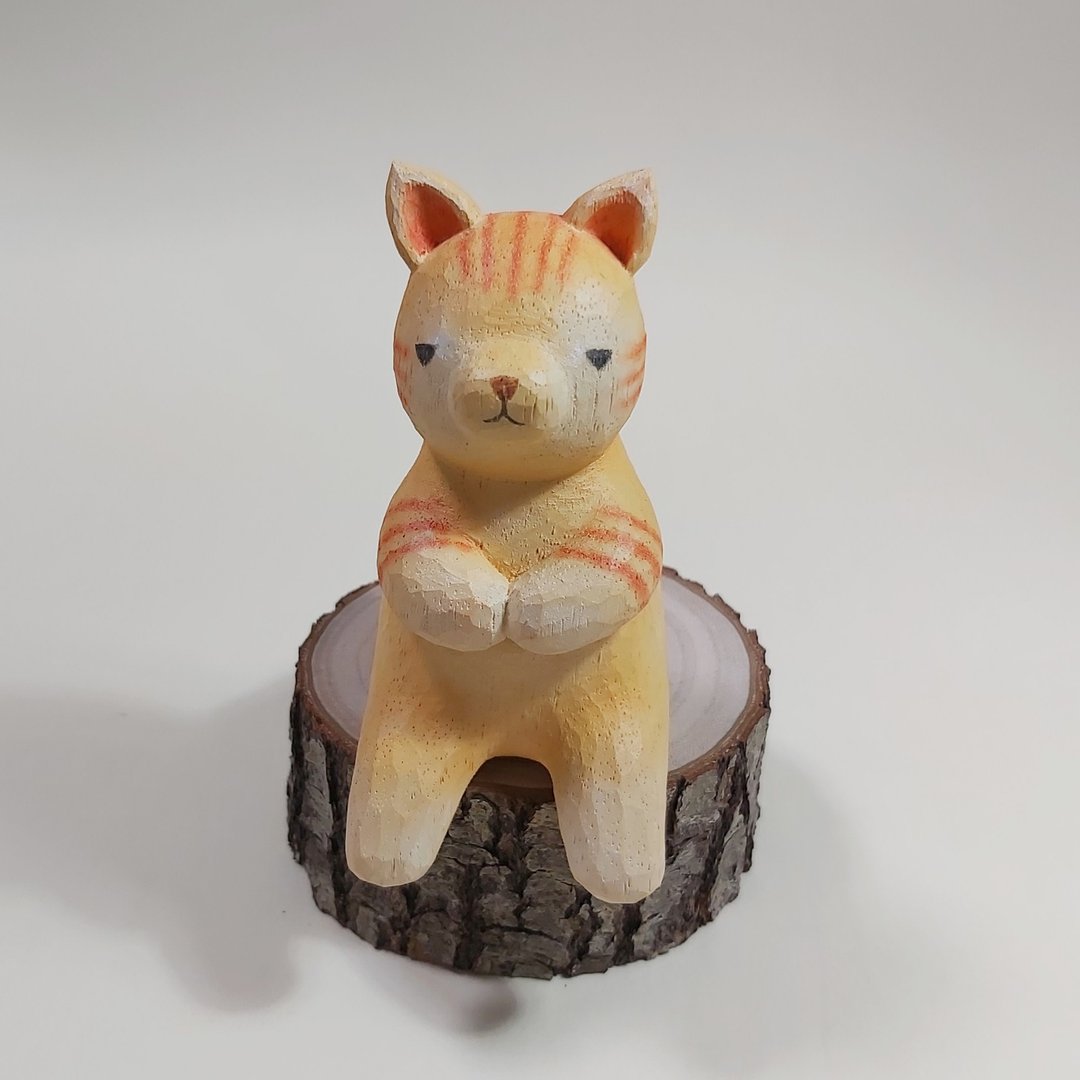 猫咪 木雕(现货) - 玩偶/公仔 - 木头 橘色