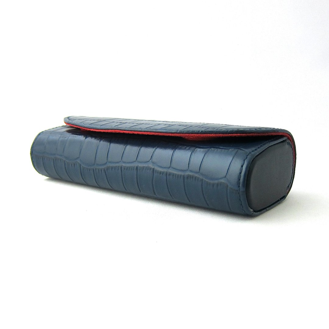 Hard and durable glasses case, glasses case, sunglasses, reading glasses, hard case, horizontal, stylish, magnetic closure, genuine leather, crocodile pattern embossed leather - 眼镜盒/眼镜布 - 真皮 蓝色