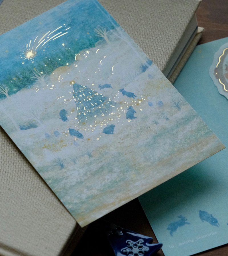 烫金圣诞卡 - 兔子与圣诞夜的流星 - 卡片/明信片 - 纸 