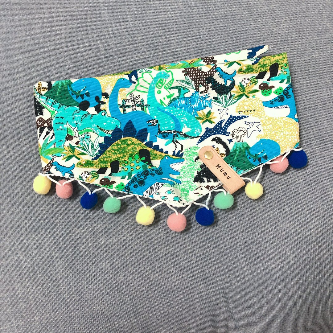 狗 宠物领巾 三角巾 蓝绿色 我的侏罗纪时代 可加购毛球 姓名皮片 - 项圈/牵绳 - 棉 