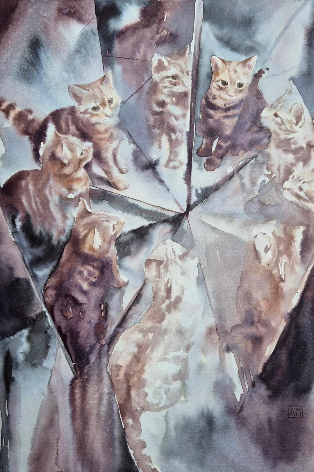 原创手工水彩画，以橘猫为主题 - 墙贴/壁贴 - 纸 
