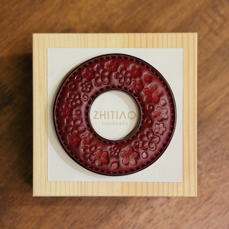 原创手工制作牛皮剑道刀镡 樱雪飘舞 红色 剑锷 Tsuba - 运动配件 - 真皮 红色