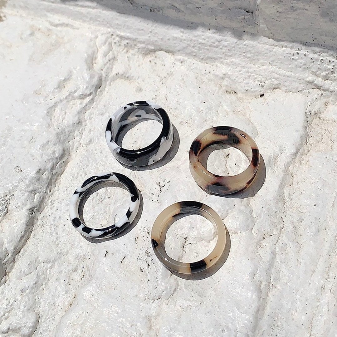 不规则豹纹晕染戒指组 Zebra Ring Set - 戒指 - 压克力 多色