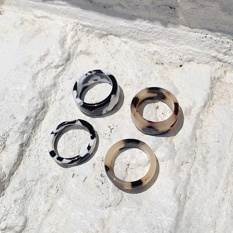 不规则豹纹晕染戒指组 Zebra Ring Set - 戒指 - 压克力 多色