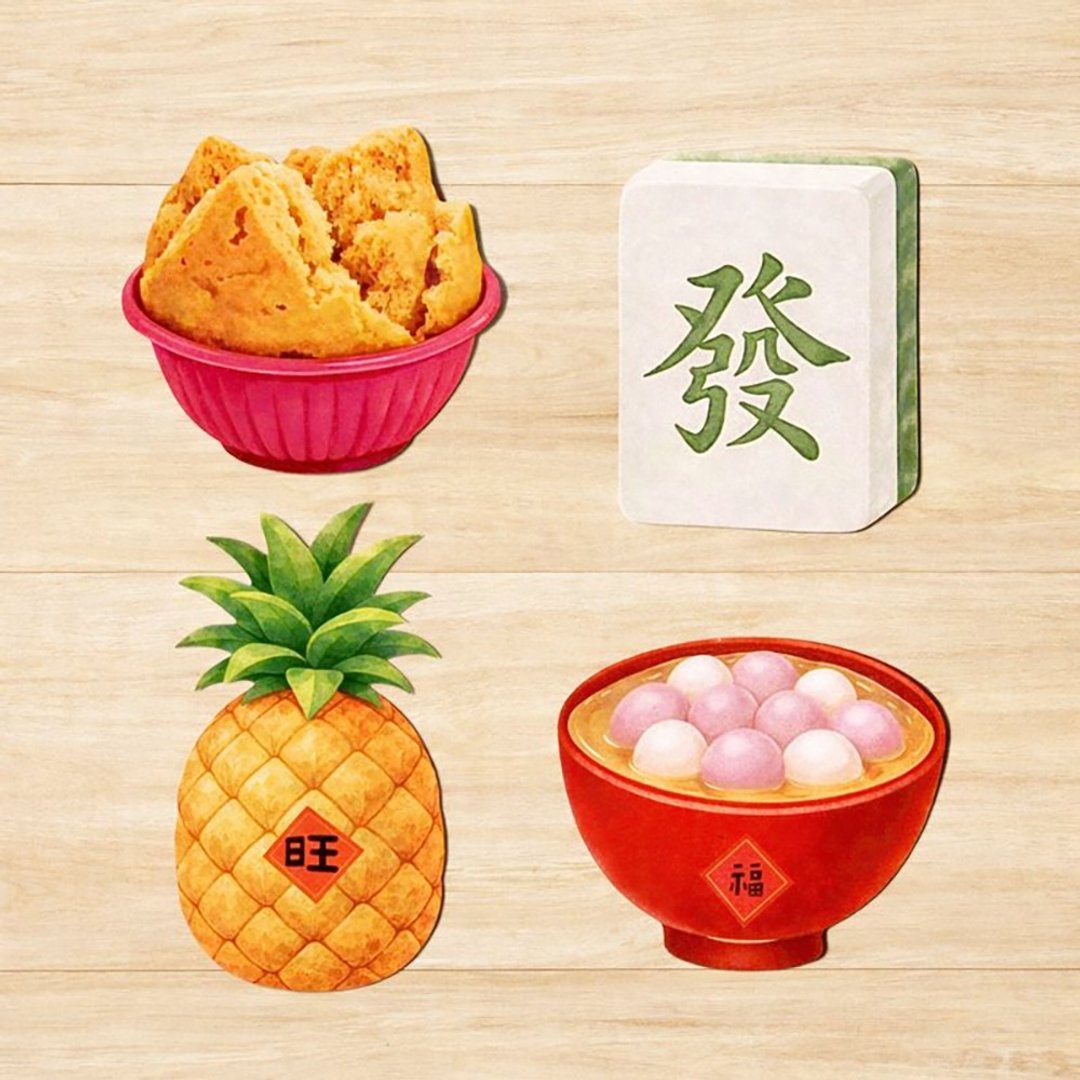 【新年限定】招财好运 插画形状春联4+1组 可爱新年招财布置 - 红包/春联 - 纸 红色