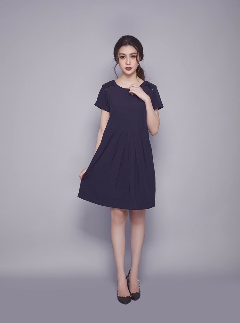 Victory midi dress (navy) - 洋装/连衣裙 - 聚酯纤维 蓝色
