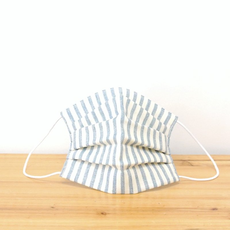 [For Men] 可洗涤、舒适且男士用的手工立体口罩 Stripe Navy 绅士款 中性款 | TEMARIYA - 口罩 - 棉．麻 蓝色