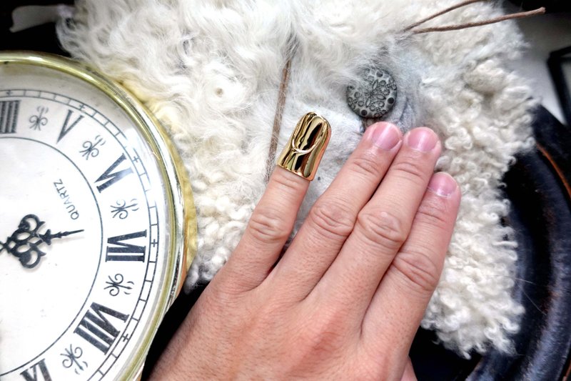 法国中古LANVIN Paris金色手指金属尾指头套戒指全新古着珠宝首饰 - 戒指 - 其他金属 金色