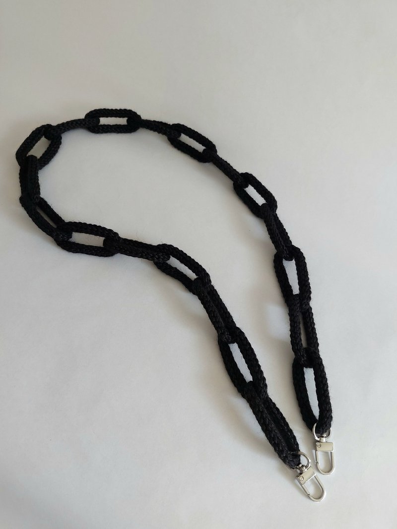 手工编织 锁链造型手机挂绳 黑色 - 挂绳/吊绳 - 棉．麻 