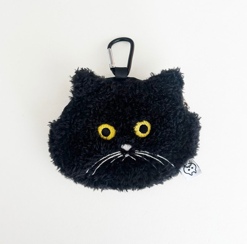 【CINDY CHIEN】黑猫毛绒绒耳机包/小收纳包 - 零钱包 - 聚酯纤维 