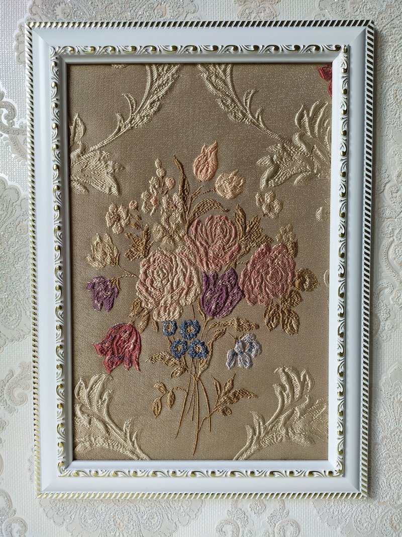 沙漠色背景上带有一束玫瑰的布画 - 墙贴/壁贴 - 棉．麻 多色