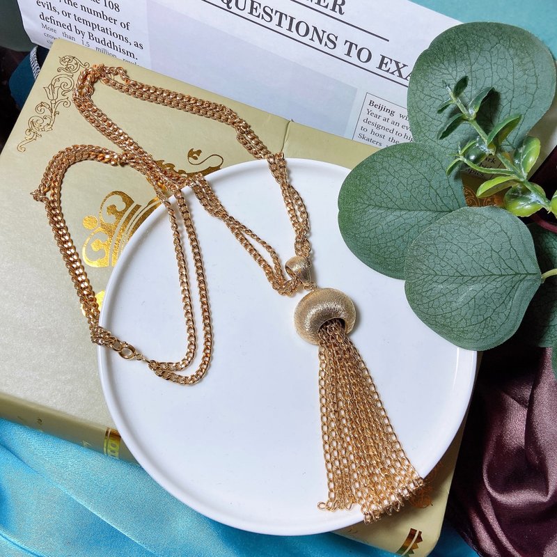 【西洋古董饰品】稀有精美掐丝流苏感 垂坠双链重叠 项链 长项链 - 项链 - 贵金属 金色