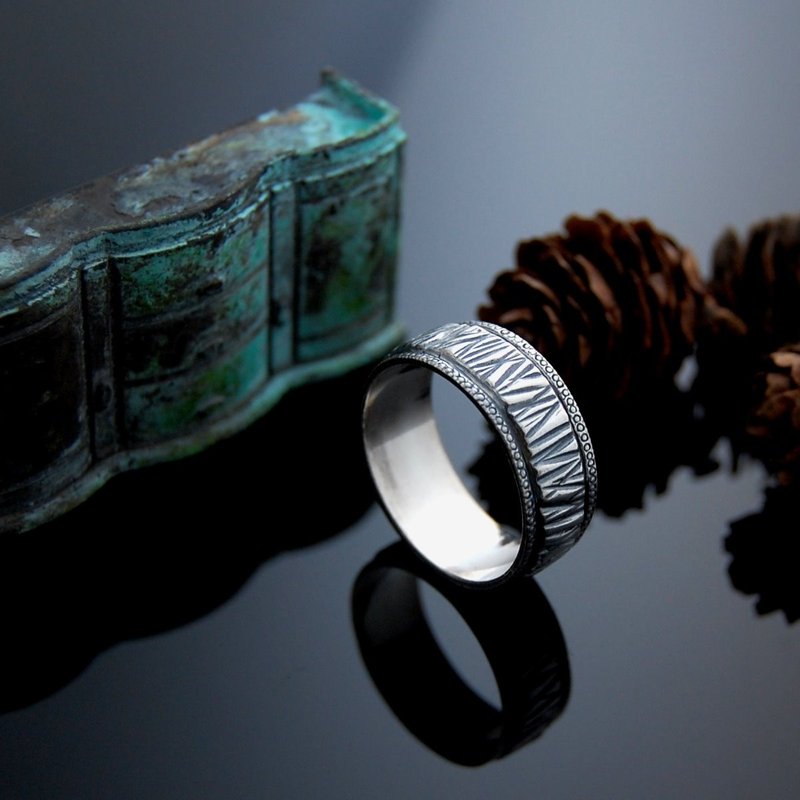 欧风复古系列-刻痕-复古宽版(银戒) - 戒指 - 纯银 