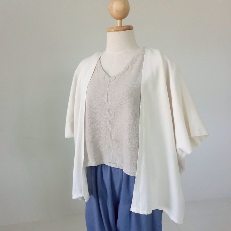 手织开襟针织衫 / 白色 素面 / 植物染棉 - 女装上衣 - 棉．麻 白色