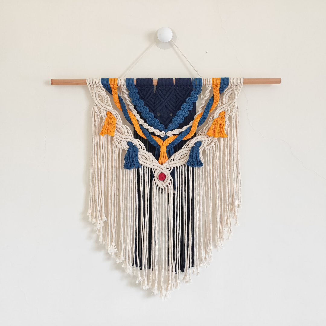 凪のお暇 灵感挂饰 大型编织挂饰 60cm 北欧风 Macrame 露营 - 摆饰 - 棉 蓝色