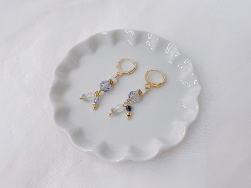 风之物语 || 蓝发晶 堇青石 月光石 拉长石 水晶耳环 - 耳环/耳夹 - 水晶 灰色