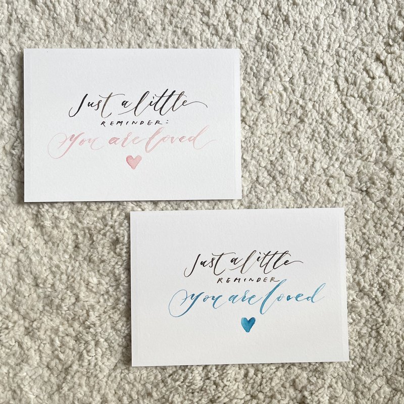 手绘水彩英文书法心意卡 - You are loved reminder - 卡片/明信片 - 纸 多色