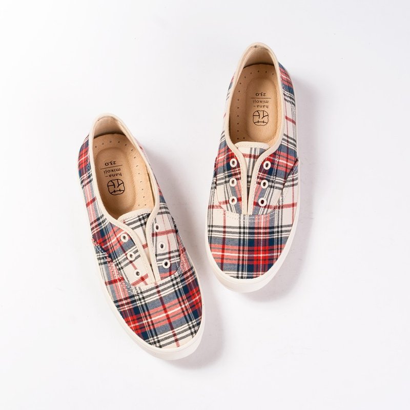 【稚春日】赤色大格纹花布鞋/休闲布鞋免绑带/穿了就走/尺码到25.5号 - 女款休闲鞋 - 其他材质 红色