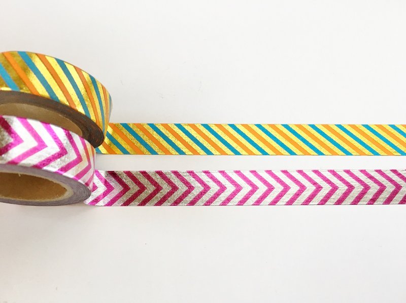 Set of 2 Stripes Chevron Gold Foil Washi Tape - 纸胶带 - 纸 