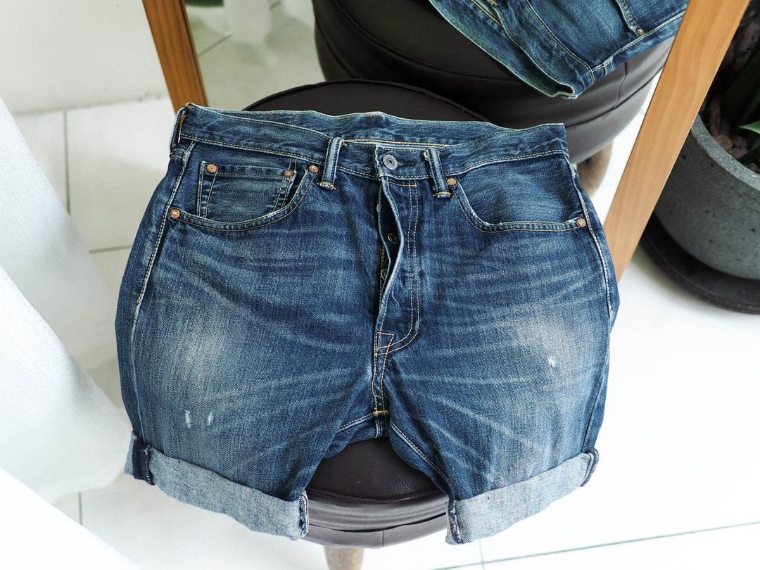 levis / 501 W31 破坏刷色青春 男牛仔短裤 自改古着 vintage - 男士短裤 - 棉 蓝色