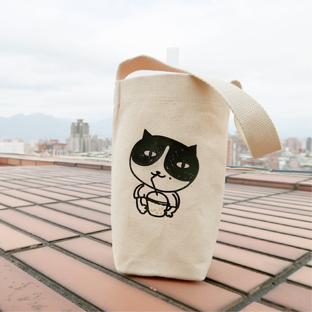 吃货猫珍奶日常环保杯袋 手摇饮料提袋 - 随行杯提袋/水壶袋 - 其他材质 卡其色