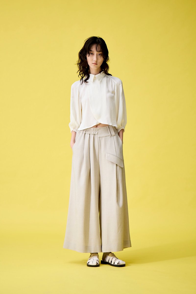 半半松紧长宽裤 - 中性裤装 - 其他材质 黑色